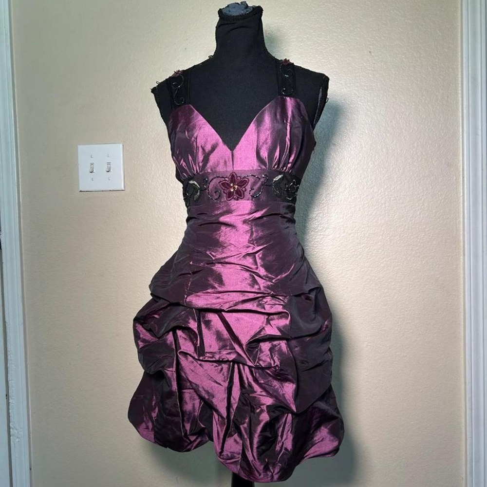 Juliet Purple Beaded Sequin Fairy Mini Dress Y2K Homecoming 1070 Women Medium